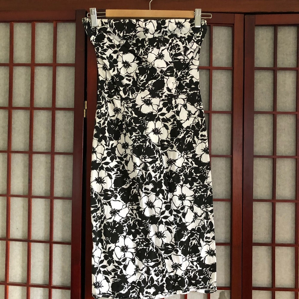 Strapless Black and White Floral Dress